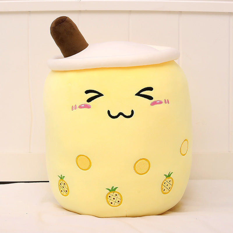 Cute Fruit Drink Plush - Strawberry Milk Tea & Boba Tea Cup Pillow Toy