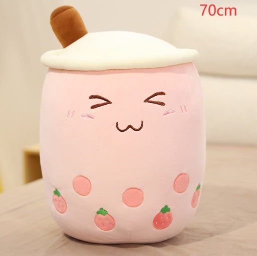 Cute Fruit Drink Plush - Strawberry Milk Tea & Boba Tea Cup Pillow Toy