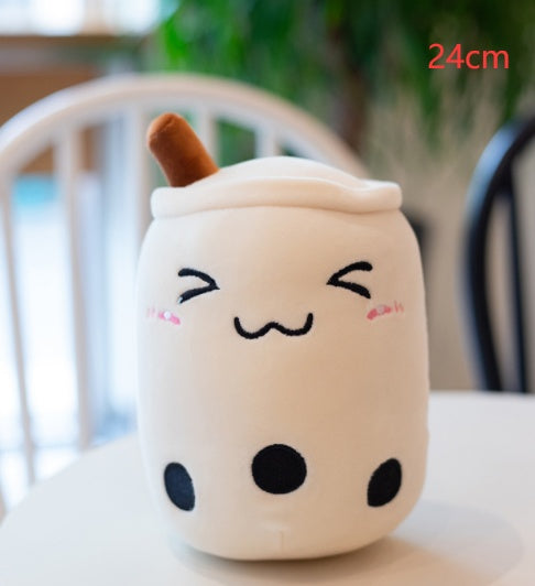 Cute Fruit Drink Plush - Strawberry Milk Tea & Boba Tea Cup Pillow Toy