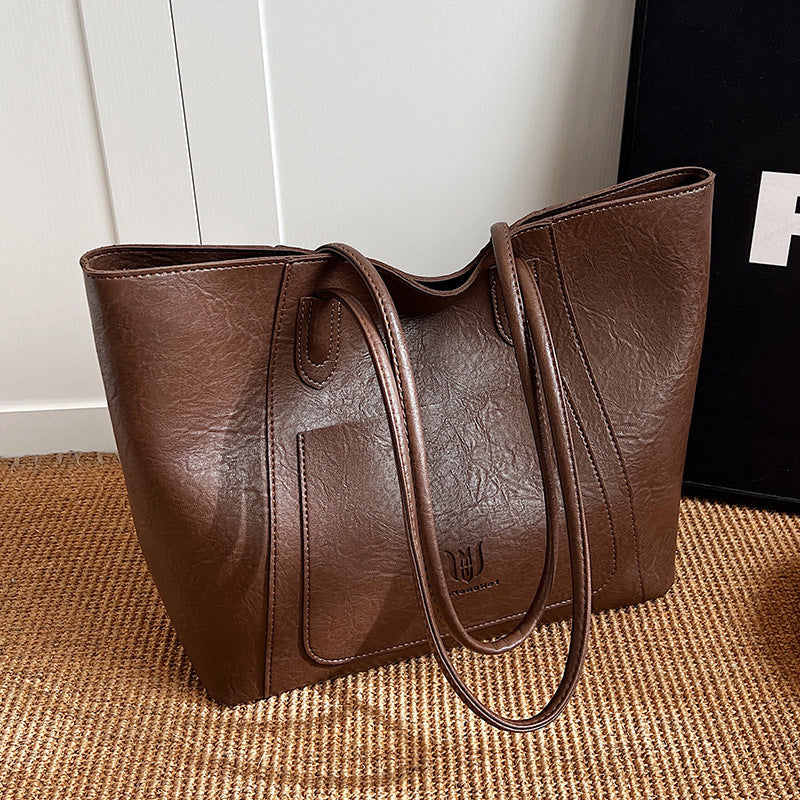 Retro Textured Casual Shoulder Tote