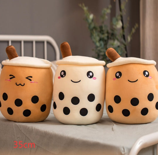 Cute Fruit Drink Plush - Strawberry Milk Tea & Boba Tea Cup Pillow Toy