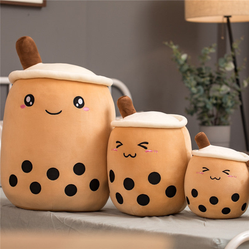Cute Fruit Drink Plush - Strawberry Milk Tea & Boba Tea Cup Pillow Toy