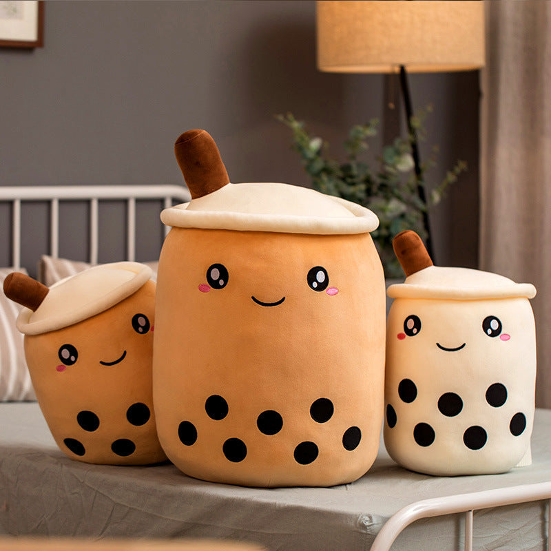 Cute Fruit Drink Plush - Strawberry Milk Tea & Boba Tea Cup Pillow Toy