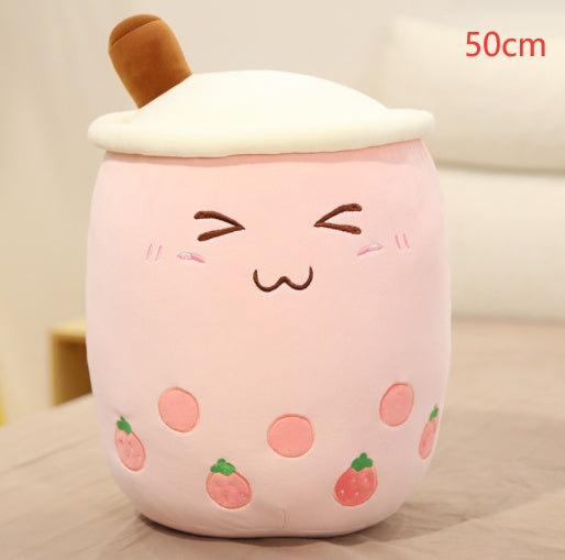 Cute Fruit Drink Plush - Strawberry Milk Tea & Boba Tea Cup Pillow Toy