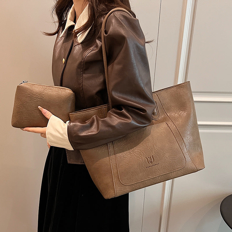 Retro Textured Casual Shoulder Tote