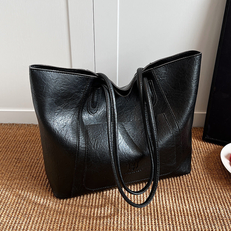 Retro Textured Casual Shoulder Tote