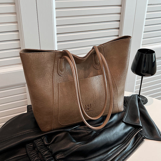 Retro Textured Casual Shoulder Tote