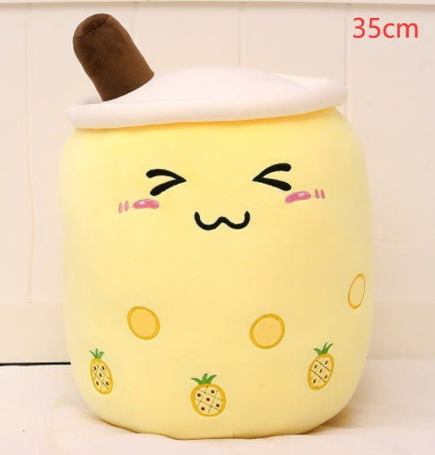 Cute Fruit Drink Plush - Strawberry Milk Tea & Boba Tea Cup Pillow Toy