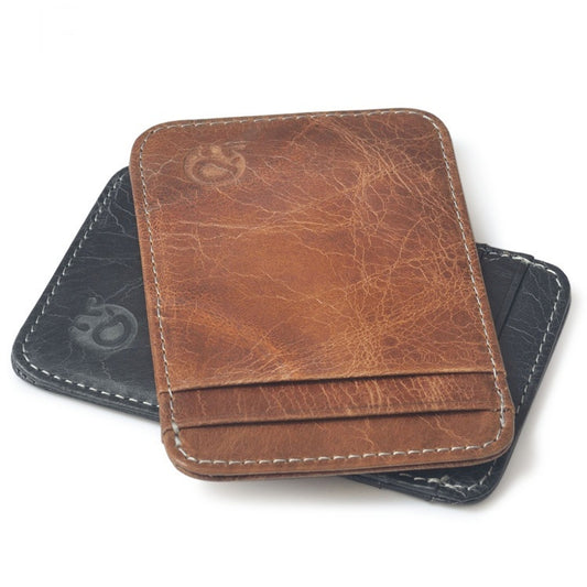 Vintage Brown Elephant Card Holder - Cowhide 5-Slot Retro Case