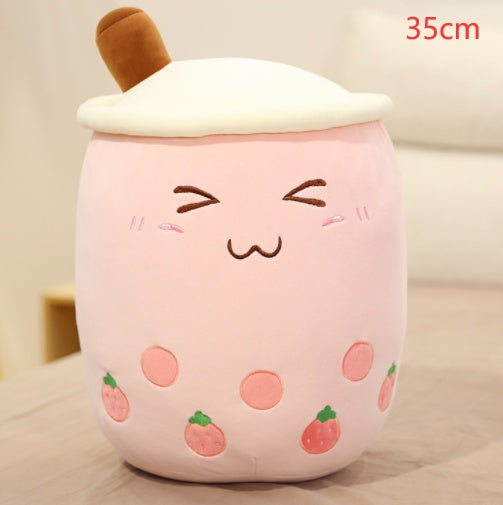 Cute Fruit Drink Plush - Strawberry Milk Tea & Boba Tea Cup Pillow Toy