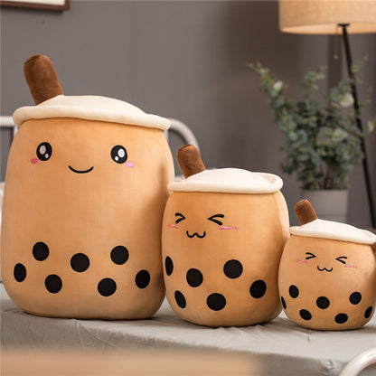 Cute Fruit Drink Plush - Strawberry Milk Tea & Boba Tea Cup Pillow Toy