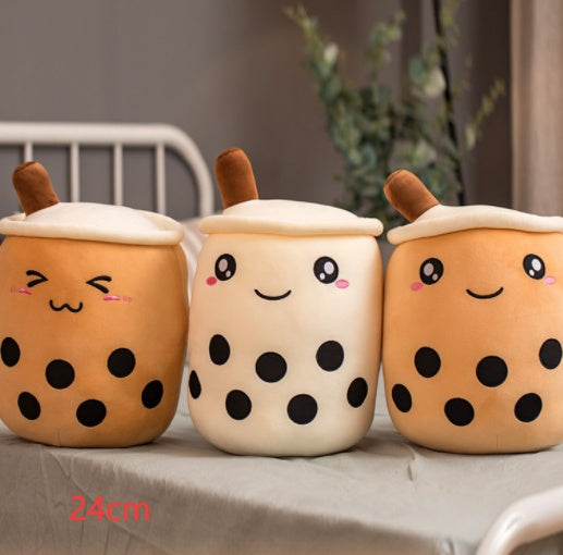 Cute Fruit Drink Plush - Strawberry Milk Tea & Boba Tea Cup Pillow Toy