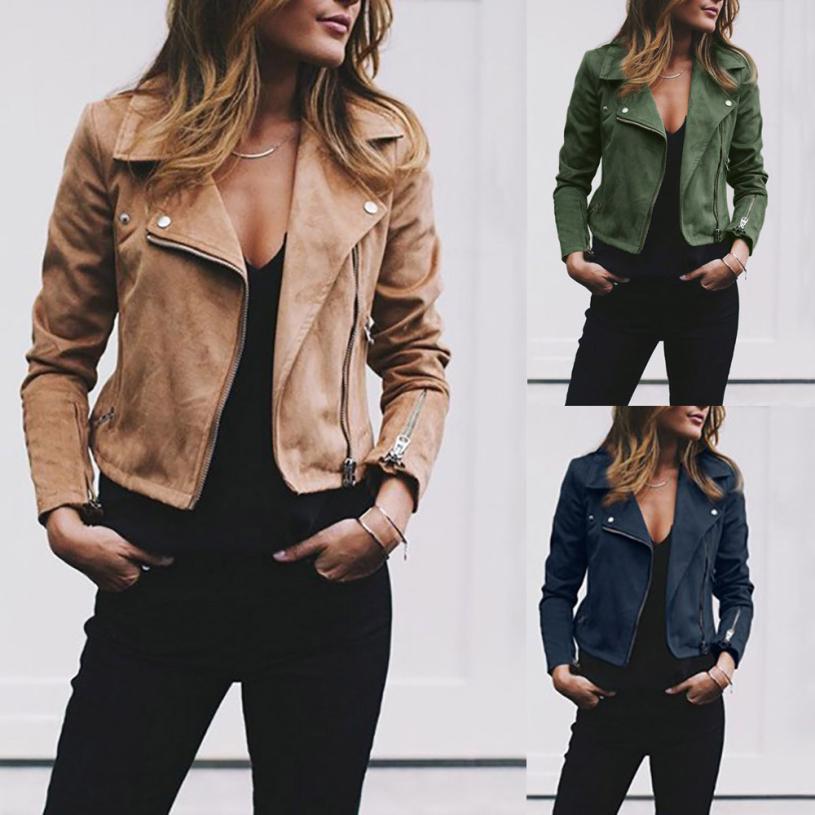 Women's Lapel Diagonal Zipper Short Jacket - Casual Slim Fit Outwear