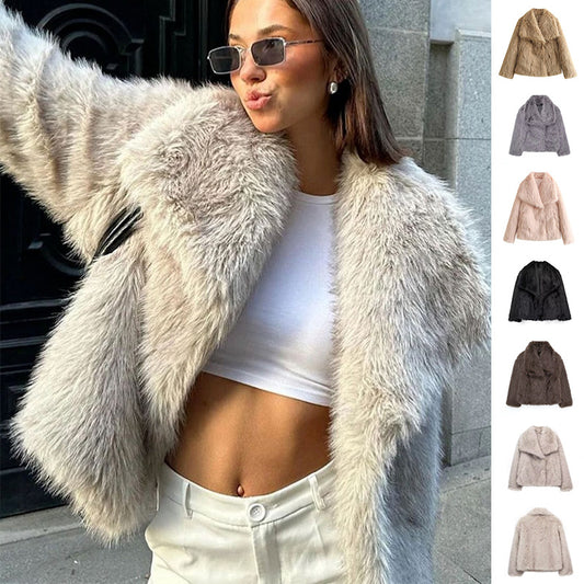 Women's Winter Plush Coat - Fashion Thicken Lapel Casual Long Sleeve Outwear