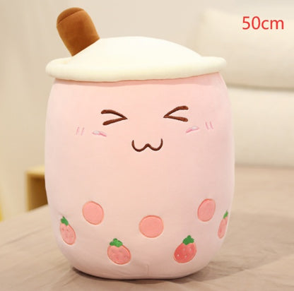 Cute Fruit Drink Plush - Strawberry Milk Tea & Boba Tea Cup Pillow Toy