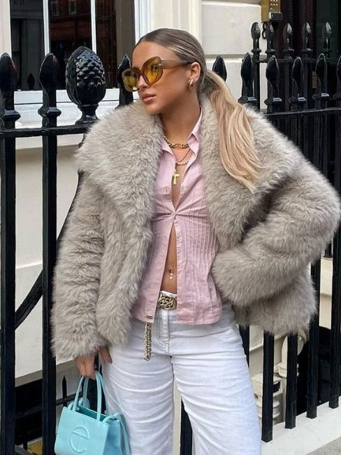 Women's Winter Plush Coat - Fashion Thicken Lapel Casual Long Sleeve Outwear