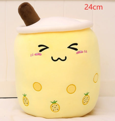 Cute Fruit Drink Plush - Strawberry Milk Tea & Boba Tea Cup Pillow Toy