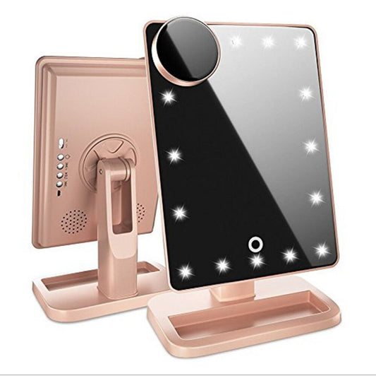 Touch Screen Makeup Mirror with 20 LED Lights, Bluetooth & 10X Magnification