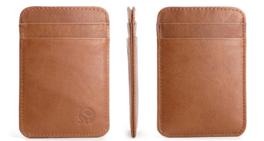 Vintage Brown Elephant Card Holder - Cowhide 5-Slot Retro Case