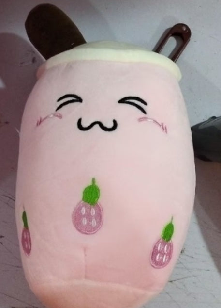 Cute Fruit Drink Plush - Strawberry Milk Tea & Boba Tea Cup Pillow Toy