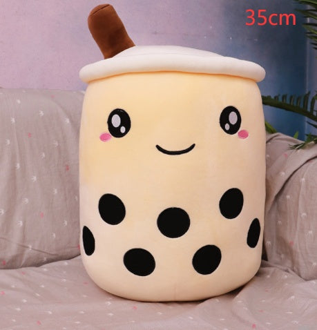 Cute Fruit Drink Plush - Strawberry Milk Tea & Boba Tea Cup Pillow Toy
