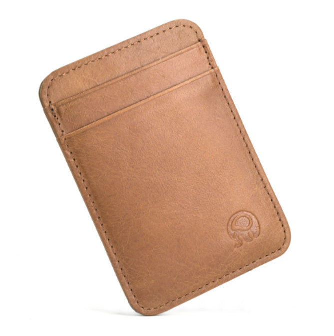 Vintage Brown Elephant Card Holder - Cowhide 5-Slot Retro Case